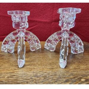 1930's Libochovice Czech Glass‎ Candle Stick Holders Rocket Pattern - a Pair